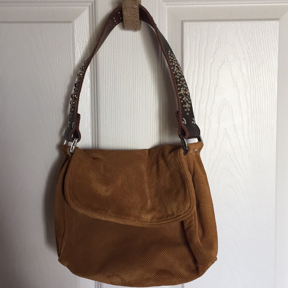 Tyler Malibu Suede Caramel flap handbag purse